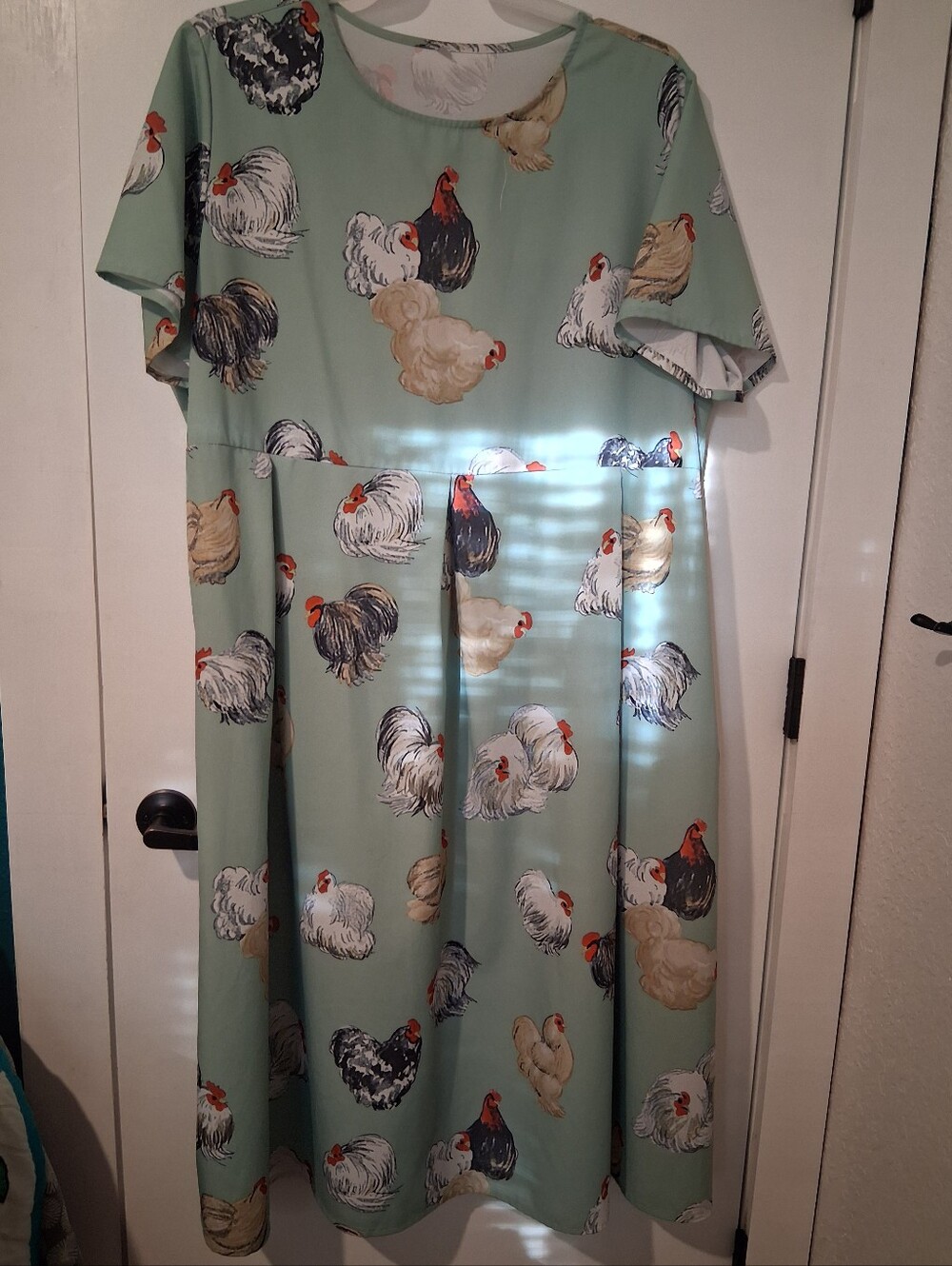 Mint Green Midi Dress with Rooster Print